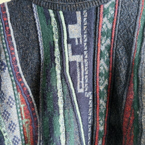 VINTAGE FIII 80s/90s Italian Wool 3D textured Jacquard Knit Coogi Style Sweater - Picture 8 of 8